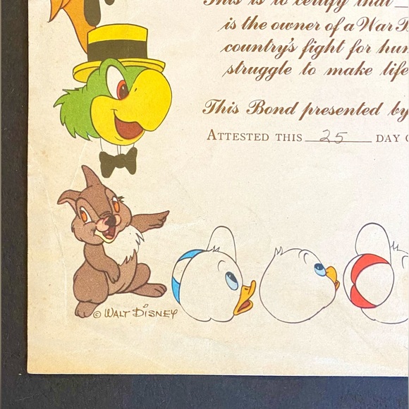 1944 WWII Walt Disney US Treasury War Bond Certificate - Picture 3 of 8